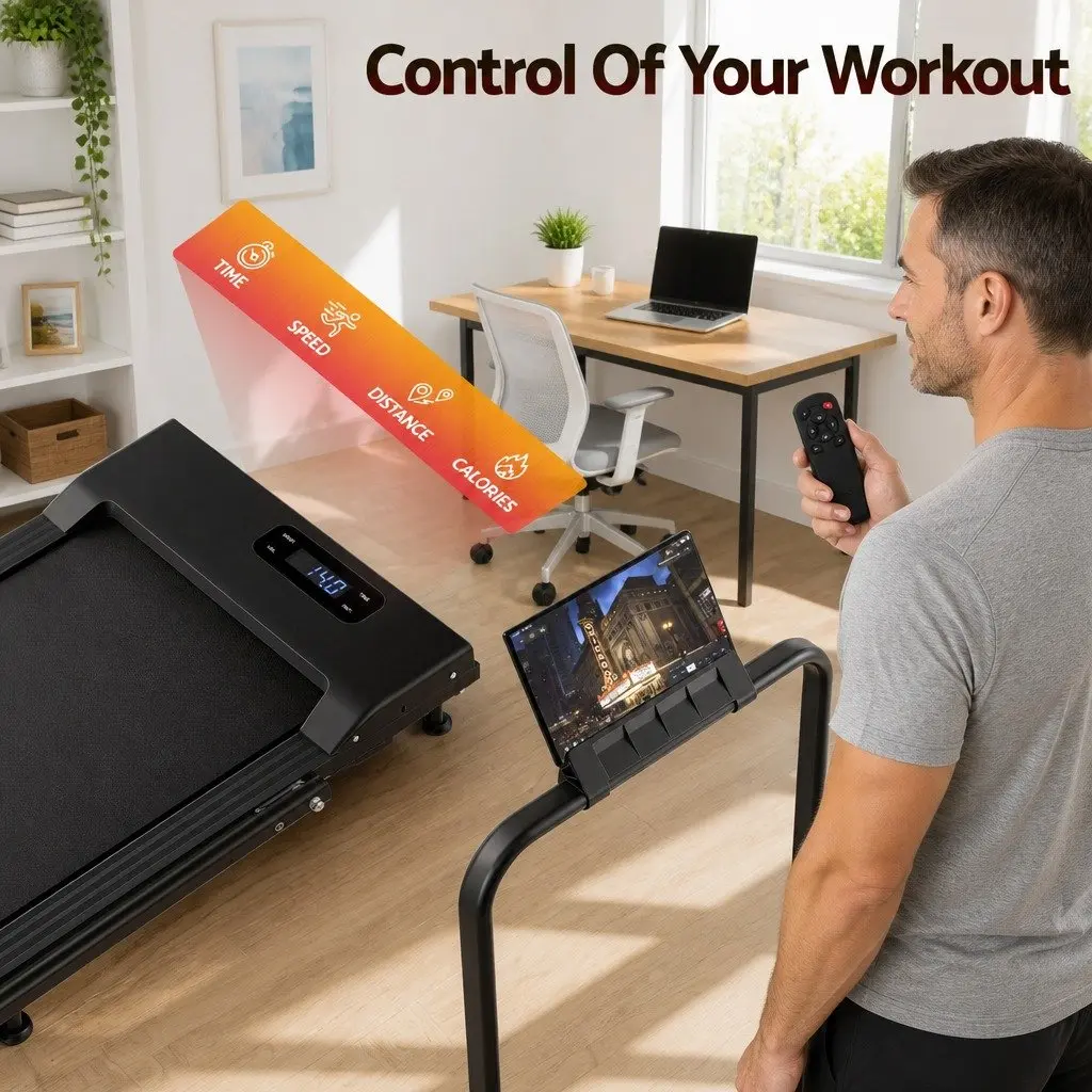 3-in-1 Walking Pad Treadmill Black Compact Foldable Under Desk with Manual Incline and LED Display