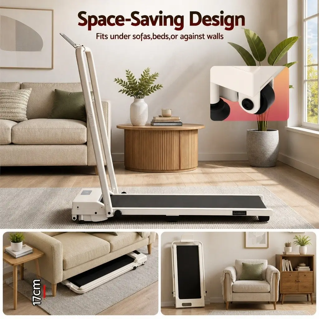 3-in-1 Foldable Walking Pad Treadmill Beige 90x38cm 12% Incline Under Desk Home Gym