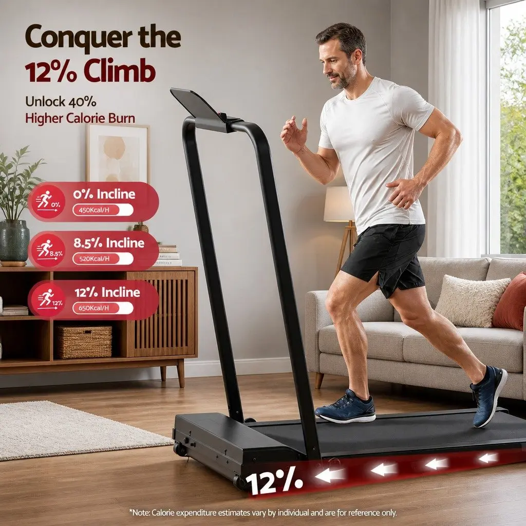 3 in 1 Walking Pad Treadmill 12% Incline Foldable Under Desk Home Gym Machine