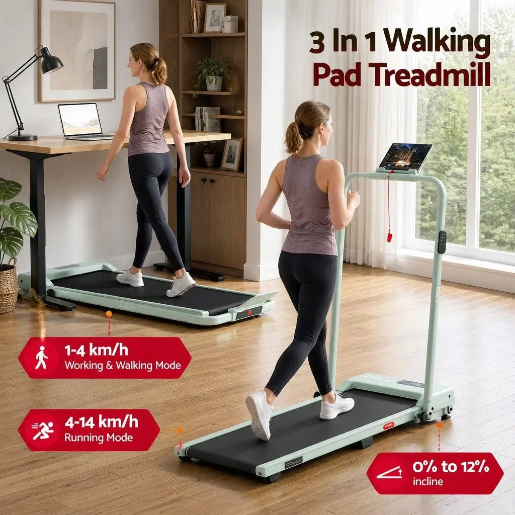 Walking Pad Treadmill 3-in-1 Foldable Under Desk Home Gym Machine 12% Incline
