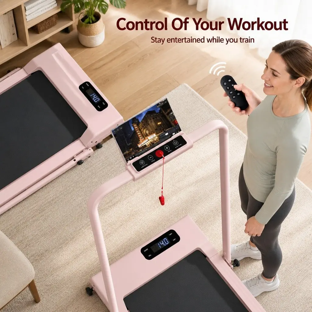 3 in 1 Treadmill Pink Foldable Under Desk Cardio Machine 12% Incline with Bluetooth App Control