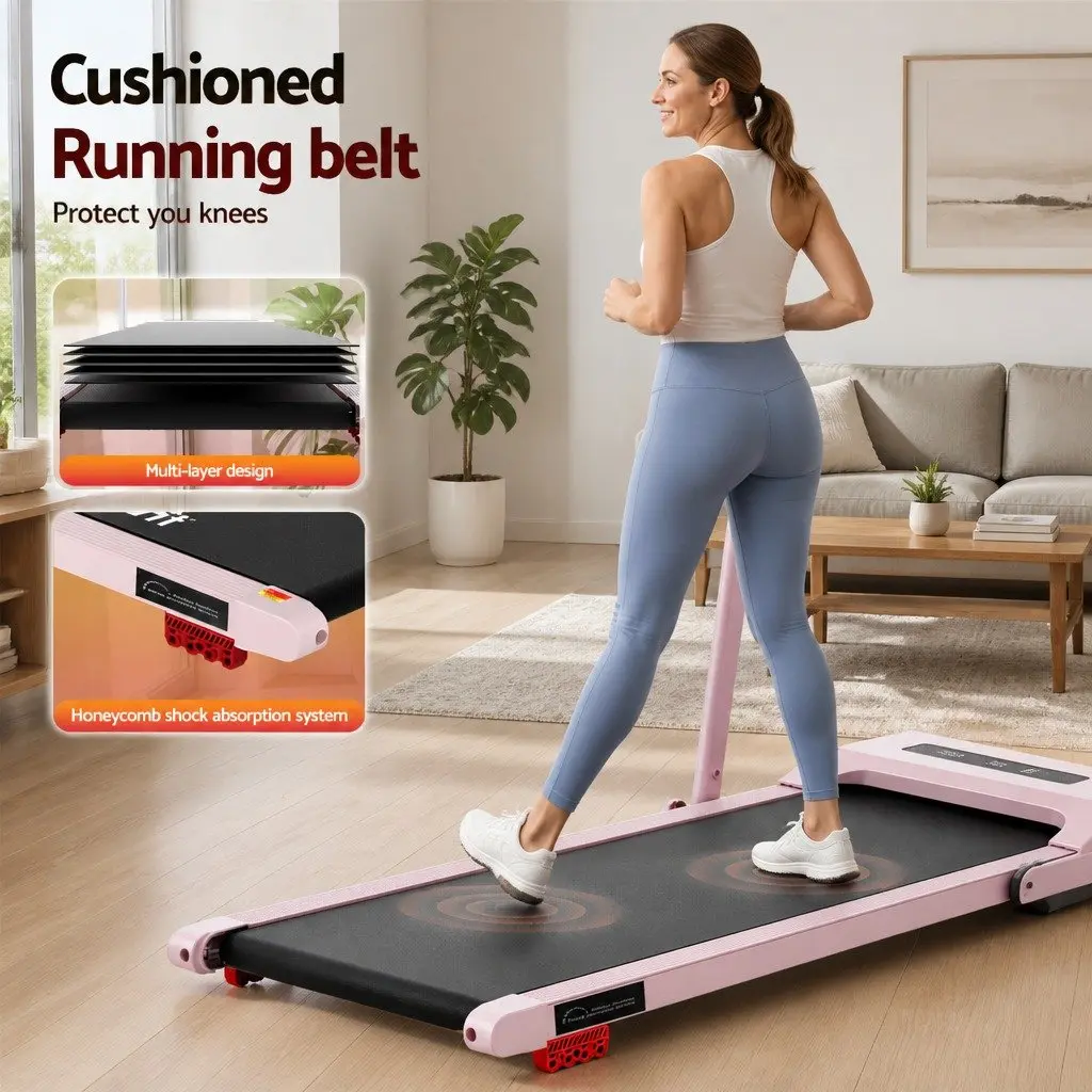 Electric Walking Pad Treadmill Pink Compact Foldable Under Desk 380mm Adjustable Incline
