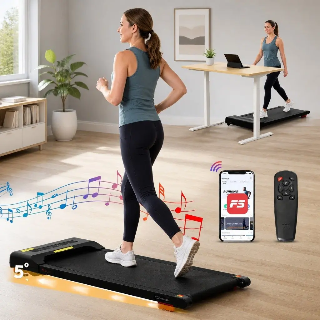 Electric Treadmill Black 380mm Compact Under Desk Incline 3 Level Honeycomb Shock Absorption