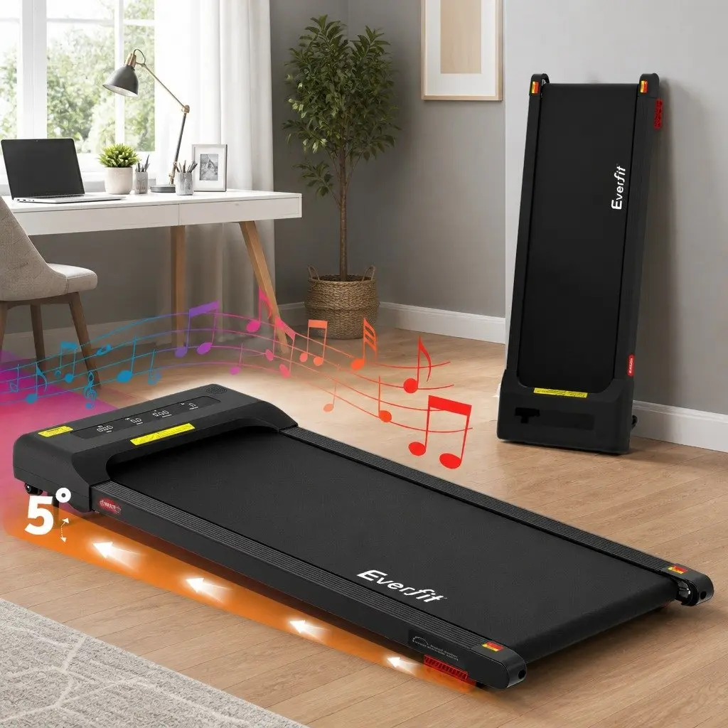 Electric Treadmill Black 380mm Compact Under Desk Incline 3 Level Honeycomb Shock Absorption