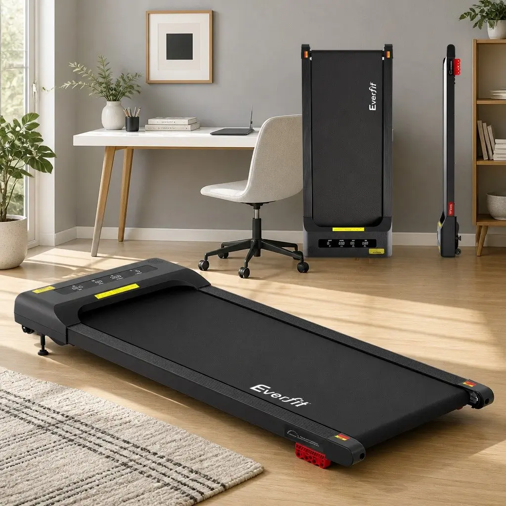 Electric Treadmill Black 380mm Compact Under Desk Incline 3 Level Honeycomb Shock Absorption