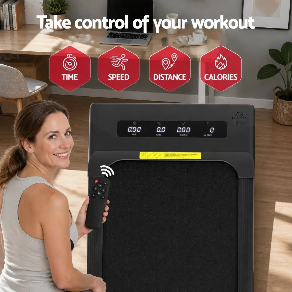 Electric Treadmill Black 380mm Compact Under Desk Incline 3 Level Honeycomb Shock Absorption
