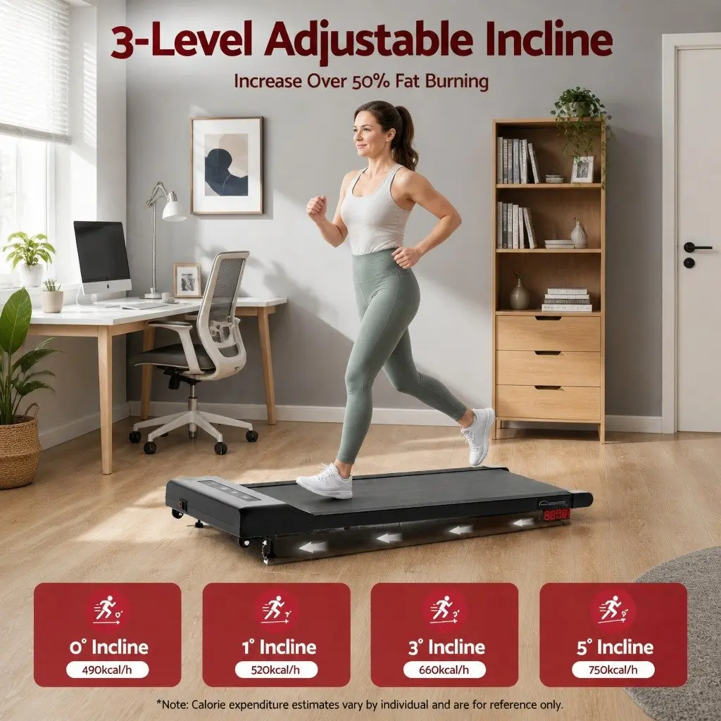 Electric Treadmill Black 380mm Compact Under Desk Incline 3 Level Honeycomb Shock Absorption