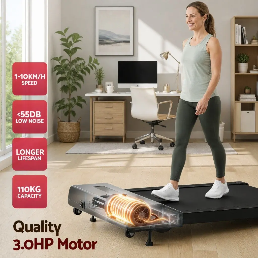 Electric Treadmill Black 380mm Compact Under Desk Incline 3 Level Honeycomb Shock Absorption