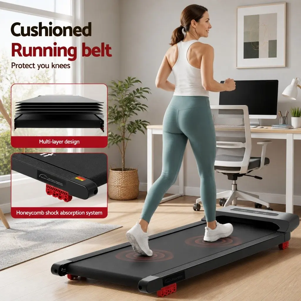 Electric Treadmill Black 380mm Compact Under Desk Incline 3 Level Honeycomb Shock Absorption