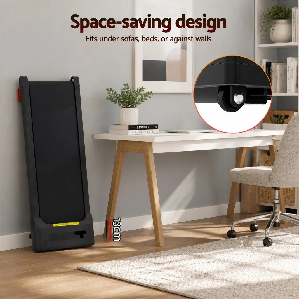 Electric Treadmill Black 380mm Compact Under Desk Incline 3 Level Honeycomb Shock Absorption