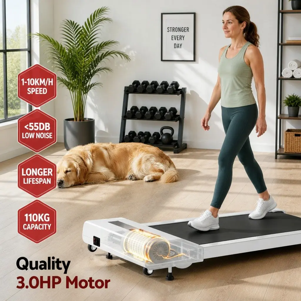 Electric Walking Pad Treadmill White 380mm Adjustable Incline Home Office Gym
