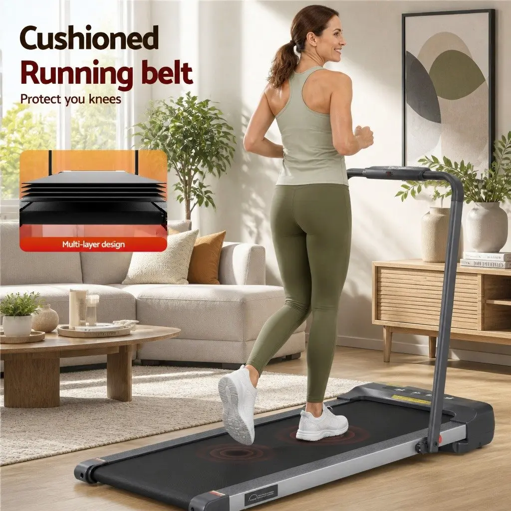 Electric Treadmill Grey Foldable Compact Shock Absorbing Running Belt