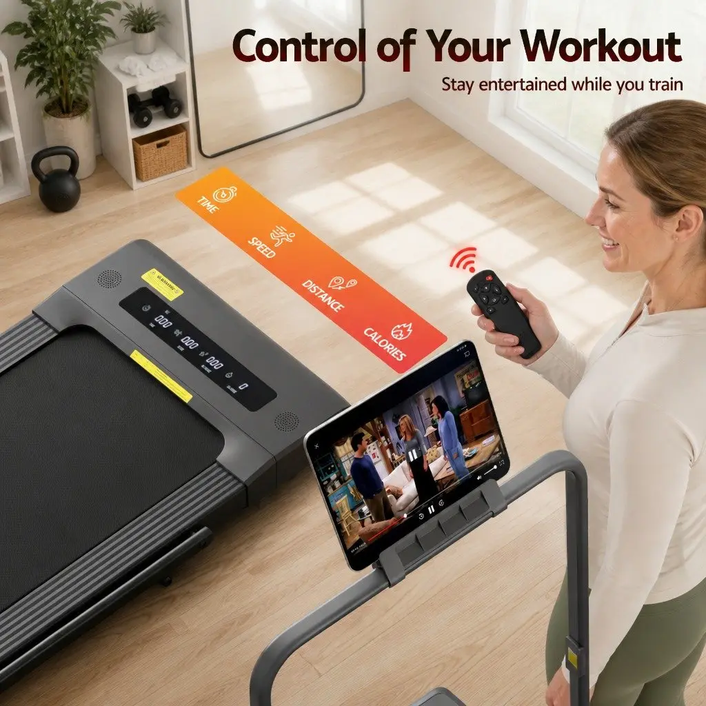 2 in 1 Electric Treadmill Grey 400mm Wide Foldable Under Desk Home Gym Fitness