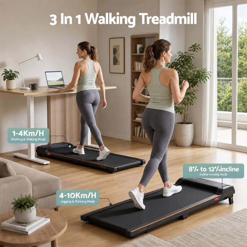 3 in 1 Walking Pad Treadmill with Adjustable Incline