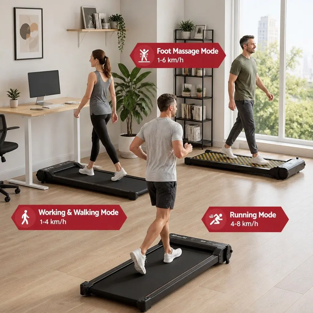 Walking Pad Treadmill Black Dual-Sided Under Desk with Foot Massage 2 in 1 400mm Wide Shock-Absorbing Anti-Slip Running Belt