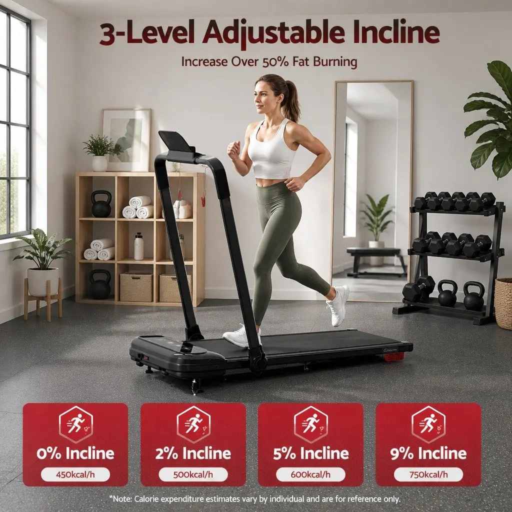 Electric Treadmill Black Compact 3 Level Incline Foldable Home Gym