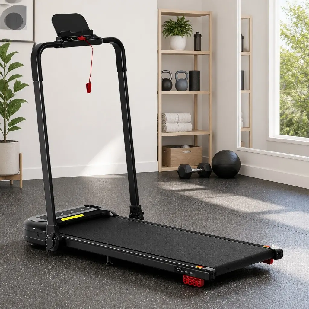 Electric Treadmill Black Compact 3 Level Incline Foldable Home Gym