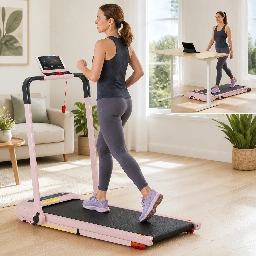 Electric Treadmill with 3 Incline Settings in Pink