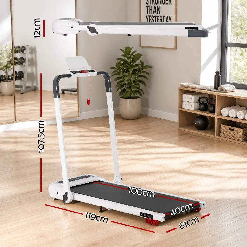 Electric Treadmill White Foldable 3 Level Incline Cushioned Running Belt