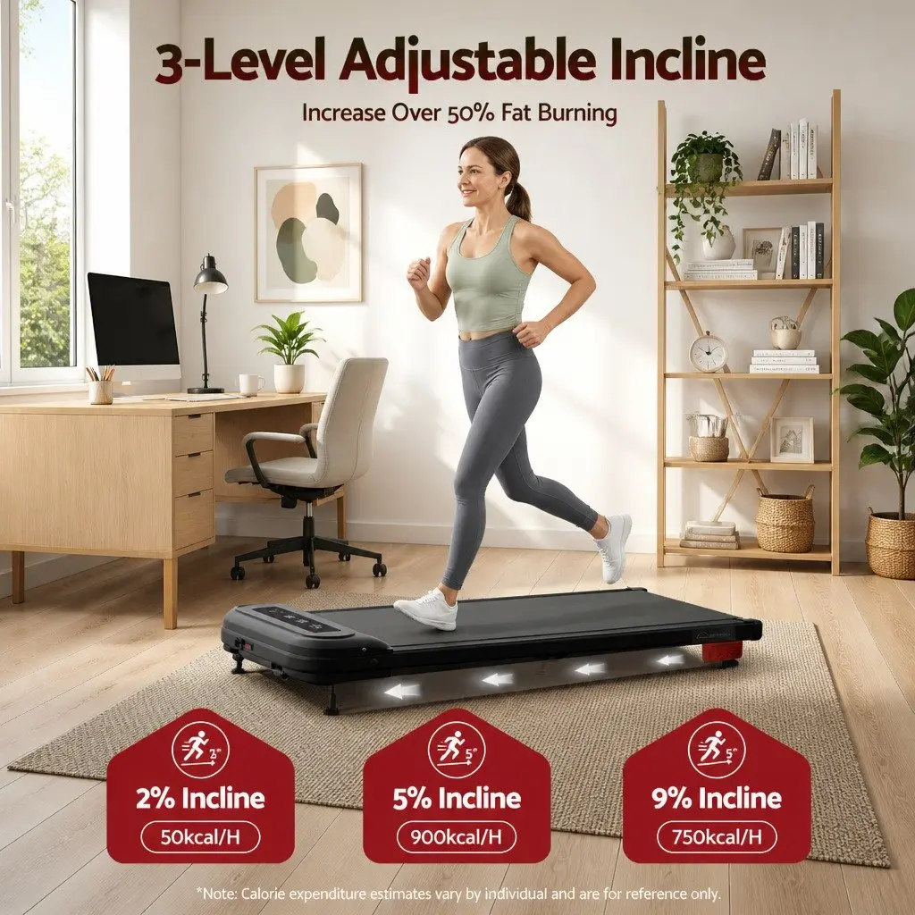 Electric Treadmill Black Compact Under Desk 3 Level Incline Honeycomb Cushioning