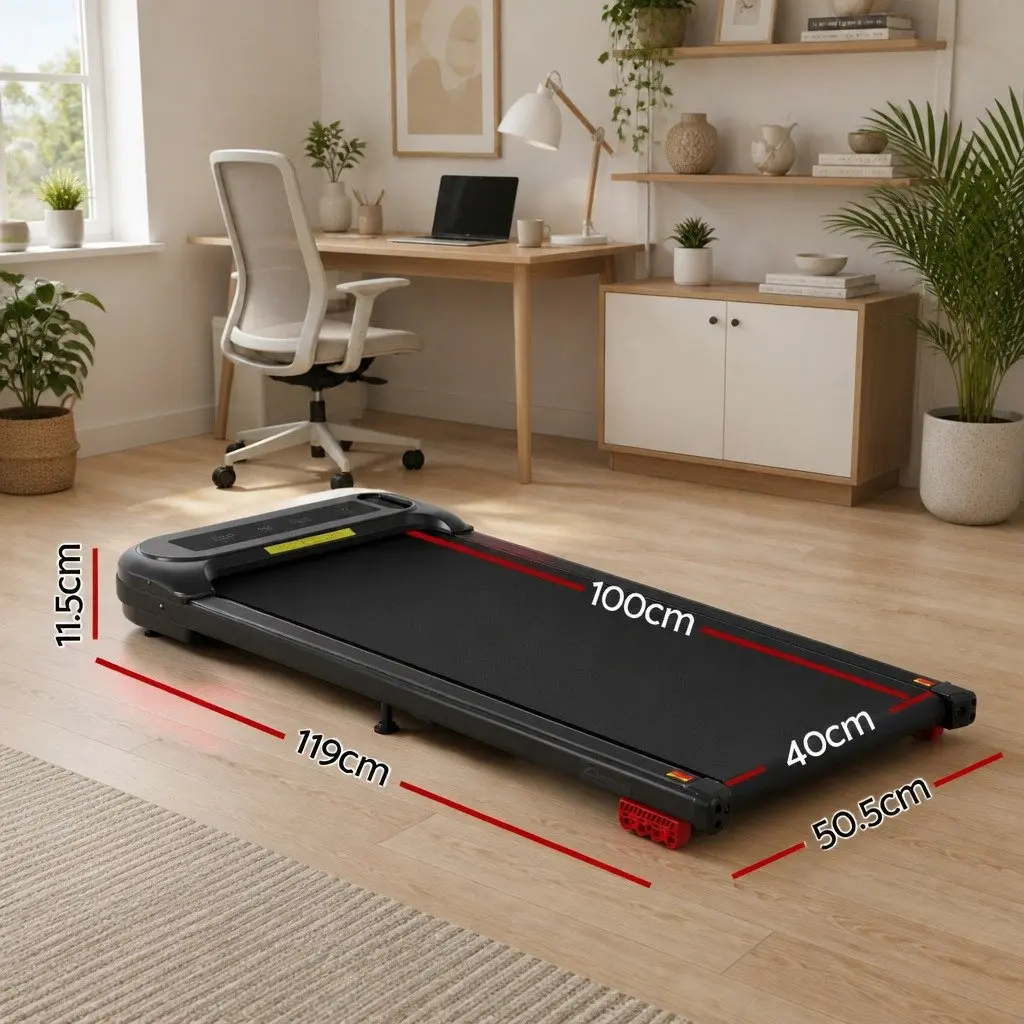 Electric Treadmill Black Compact Under Desk 3 Level Incline Honeycomb Cushioning