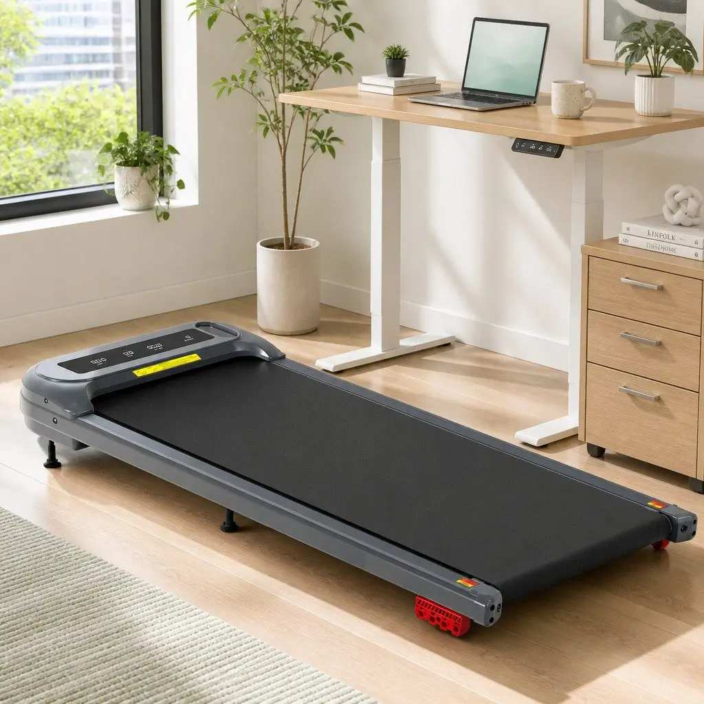 Electric Treadmill Grey Compact Under Desk 3 Level Incline Quiet Motor