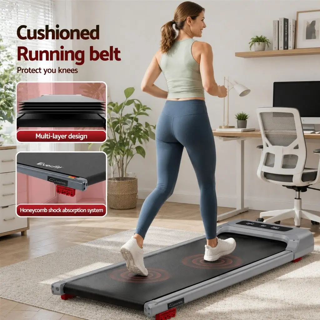 Electric Treadmill Grey Compact Under Desk 3 Level Incline Quiet Motor