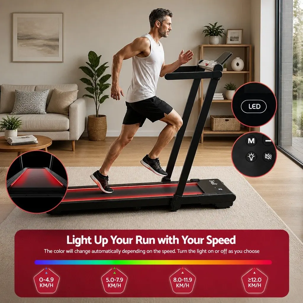 3-in-1 Treadmill Black 40cm Foldable Under Desk with RGB LED Lights