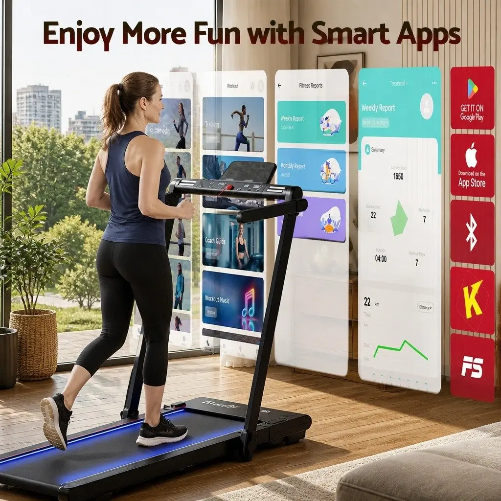 3-in-1 Treadmill Black 40cm Foldable Under Desk with RGB LED Lights