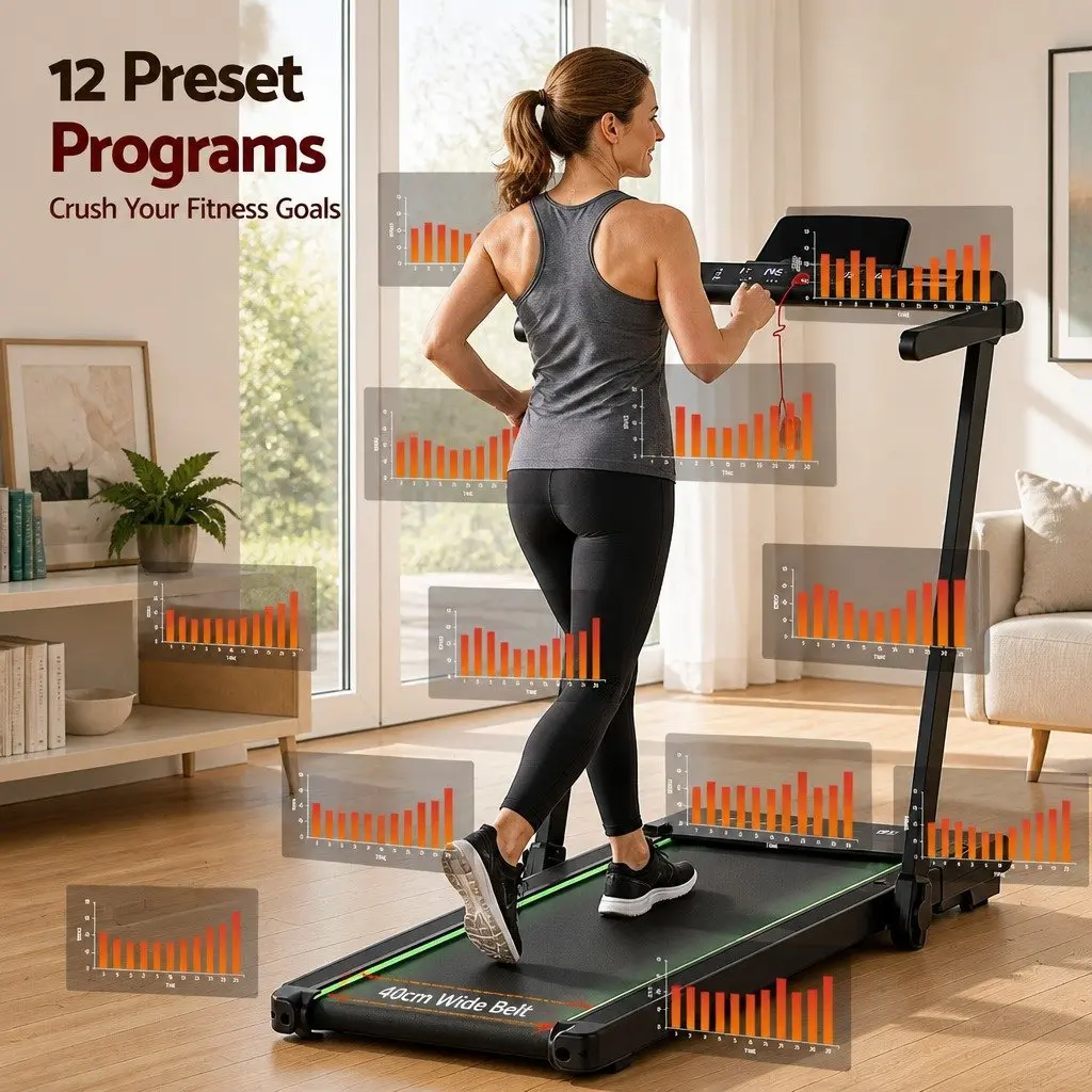 3-in-1 Treadmill Black 40cm Foldable Under Desk with RGB LED Lights