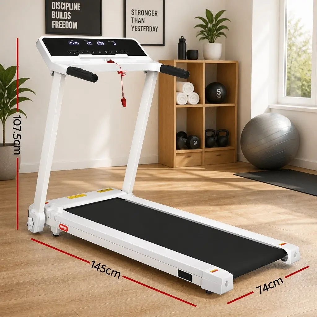 Electric Treadmill White Foldable 12 Programs Speed Range 1-14km/h