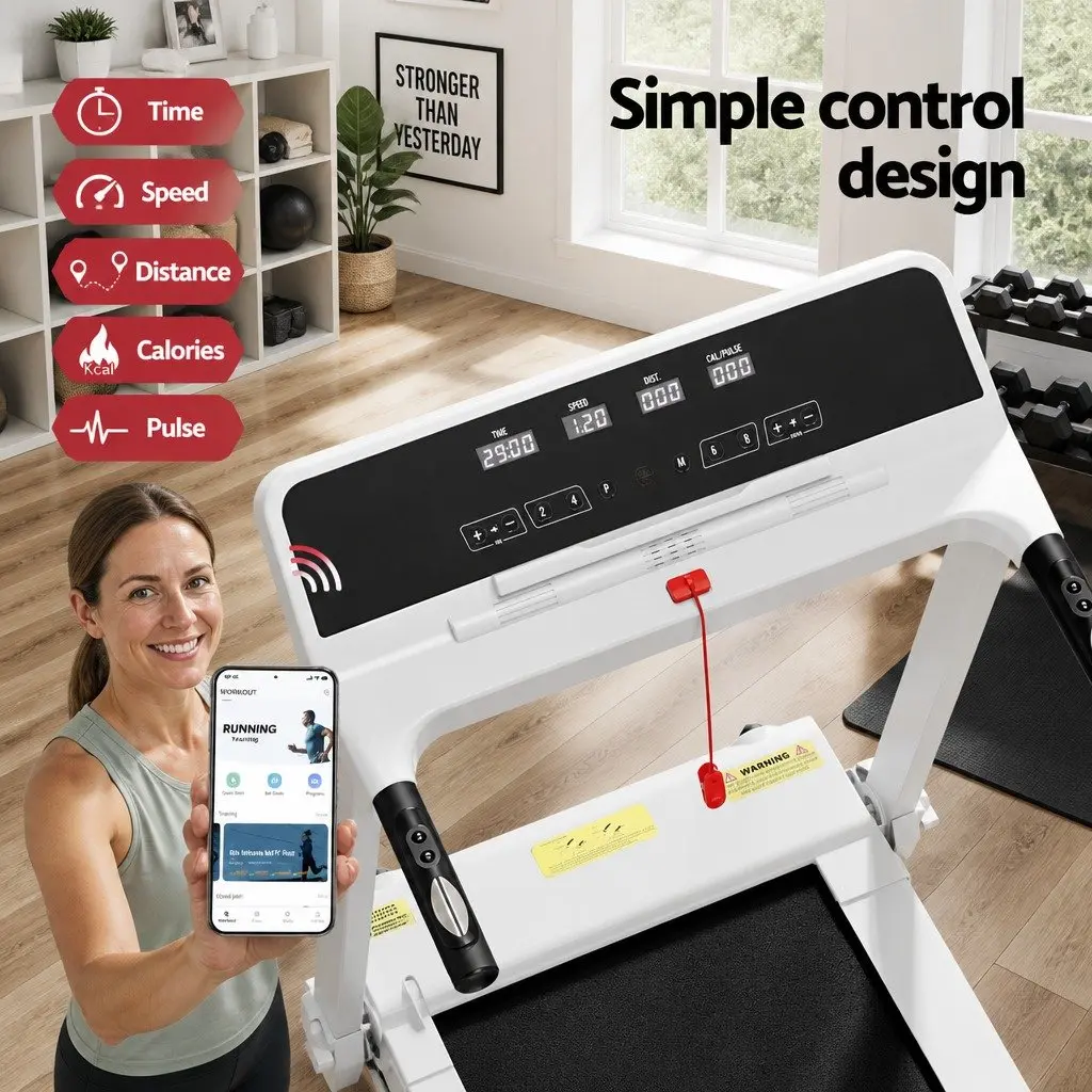Electric Treadmill White Foldable 12 Programs Speed Range 1-14km/h