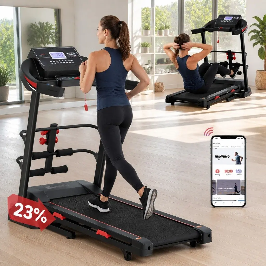 Electric Treadmill Black Home Gym Fitness Machine with Sit-Up Bar Automatic Incline Heart Rate Monitor