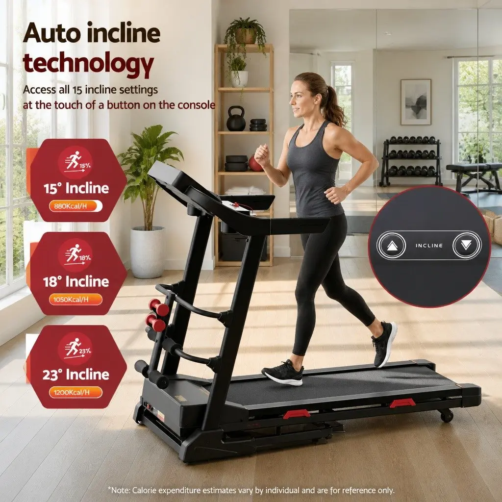 Electric Treadmill Black Home Gym Fitness Machine with Sit-Up Bar Automatic Incline Heart Rate Monitor