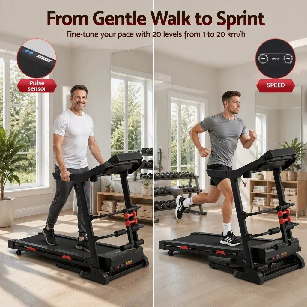 Electric Treadmill Black Home Gym Fitness Machine with Sit-Up Bar Automatic Incline Heart Rate Monitor