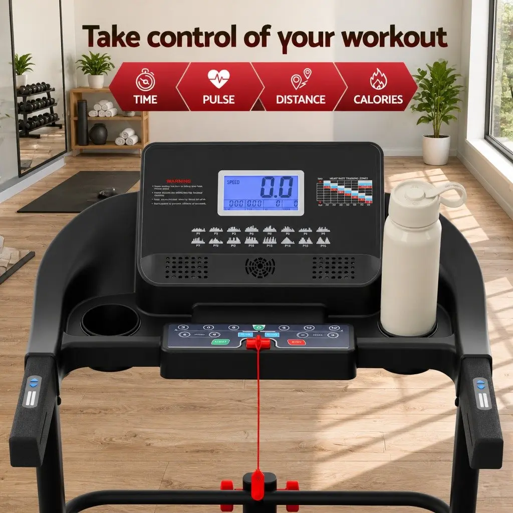 Electric Treadmill Black Home Gym Fitness Machine with Sit-Up Bar Automatic Incline Heart Rate Monitor