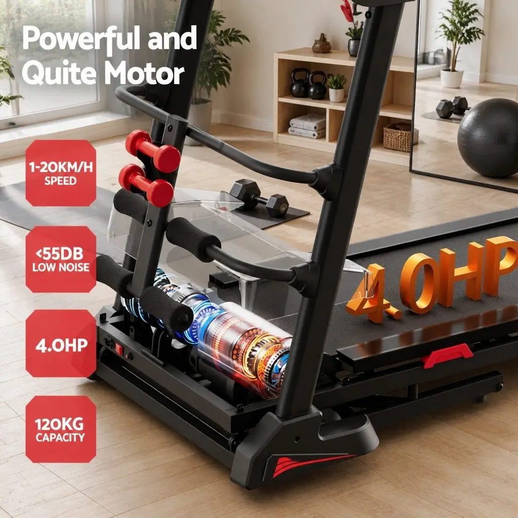 Electric Treadmill Black Home Gym Fitness Machine with Sit-Up Bar Automatic Incline Heart Rate Monitor