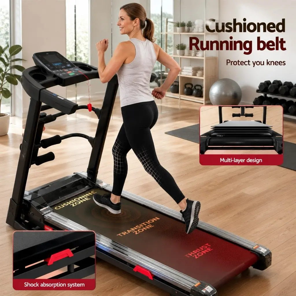 Electric Treadmill Black Home Gym Fitness Machine with Sit-Up Bar Automatic Incline Heart Rate Monitor