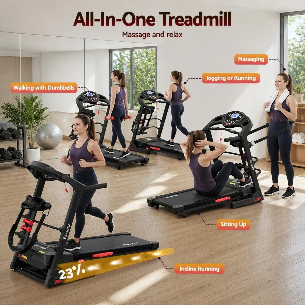 Electric Treadmill Black Foldable High-Strength Composite Running Board with Massager Belt