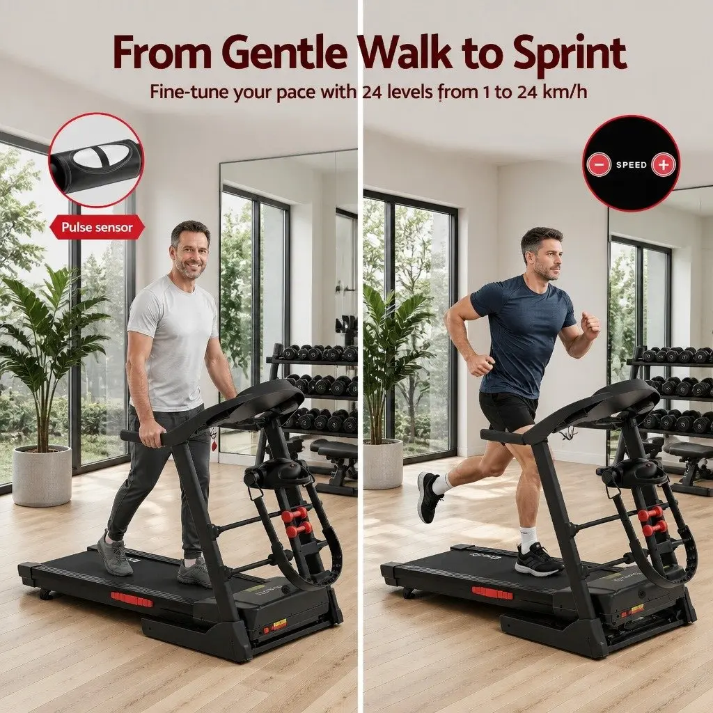 Electric Treadmill Black Foldable High-Strength Composite Running Board with Massager Belt