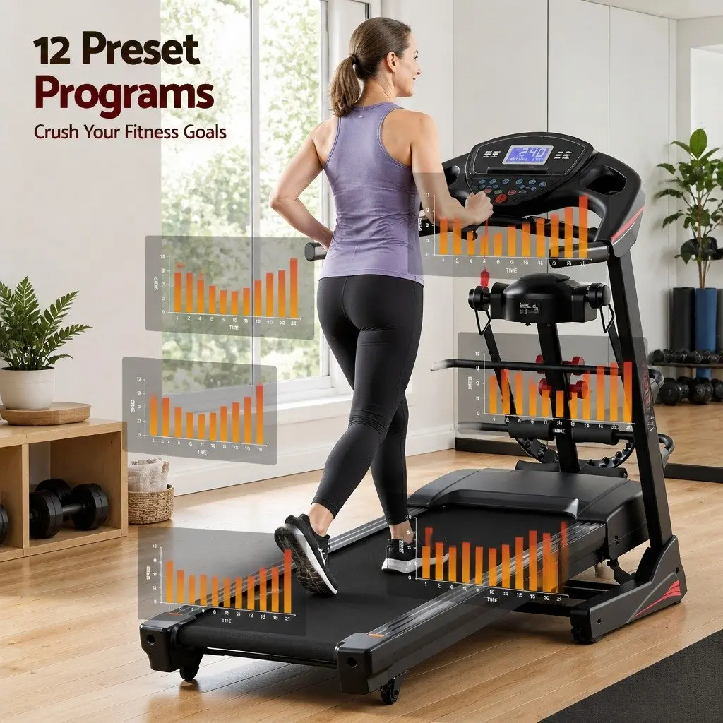 Electric Treadmill Black Foldable High-Strength Composite Running Board with Massager Belt