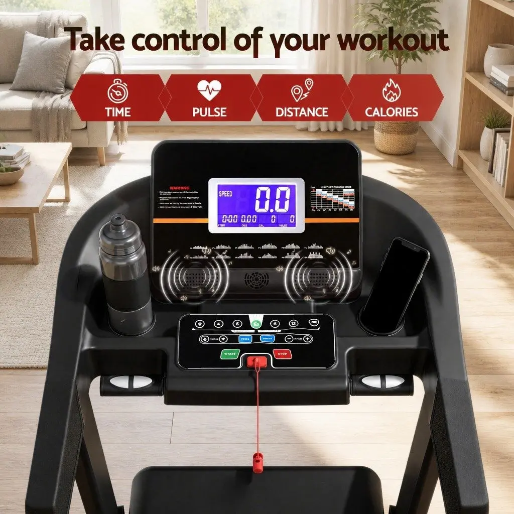 Electric Treadmill Black Auto Incline 12 Programs Home Fitness Exercise Machine