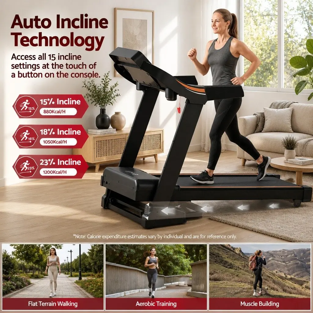 Electric Treadmill Black Auto Incline 12 Programs Home Fitness Exercise Machine