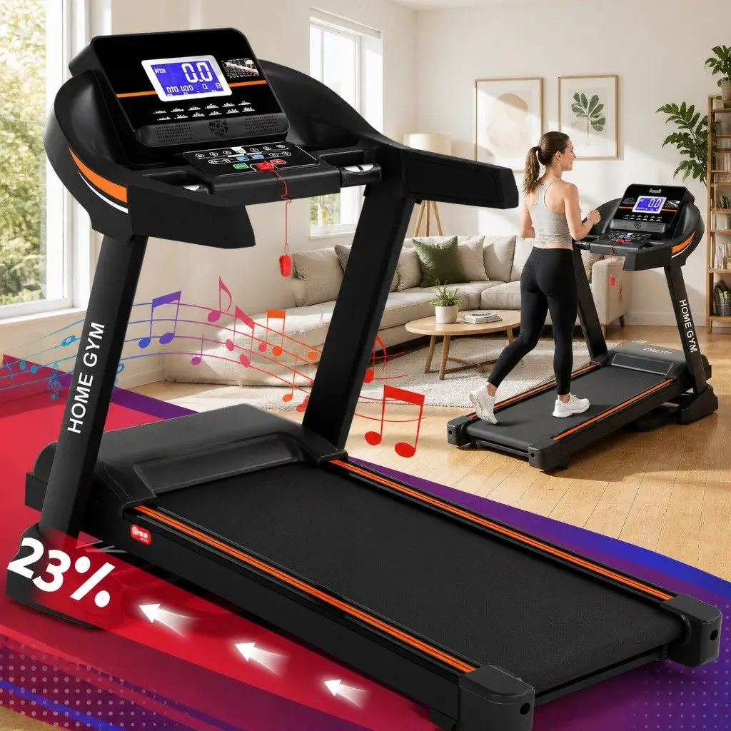Electric Treadmill Black Auto Incline 12 Programs Home Fitness Exercise Machine