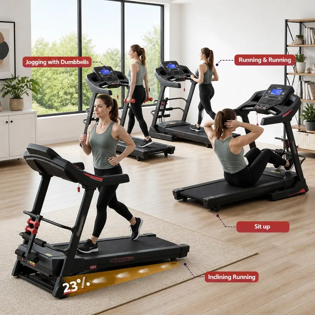 Electric Treadmill Black 480mm Belt Home Gym Fitness Machine with Sit Up Bar