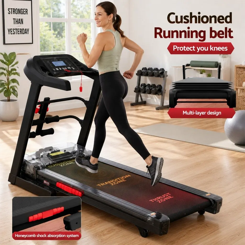 Electric Treadmill Black 480mm Belt Home Gym Fitness Machine with Sit Up Bar
