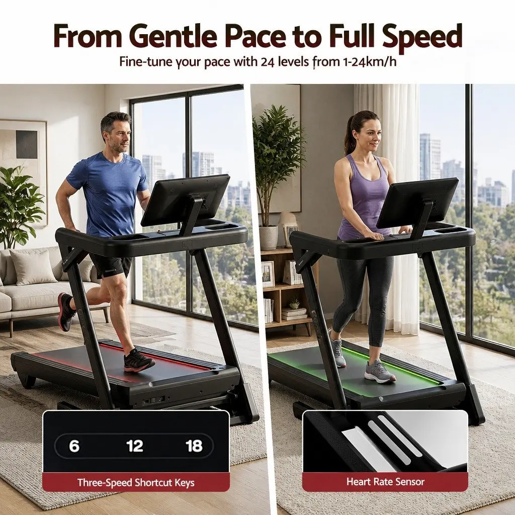 Foldable Treadmill Black 500mm Wide Belt Auto Incline Home Gym Electric Machine