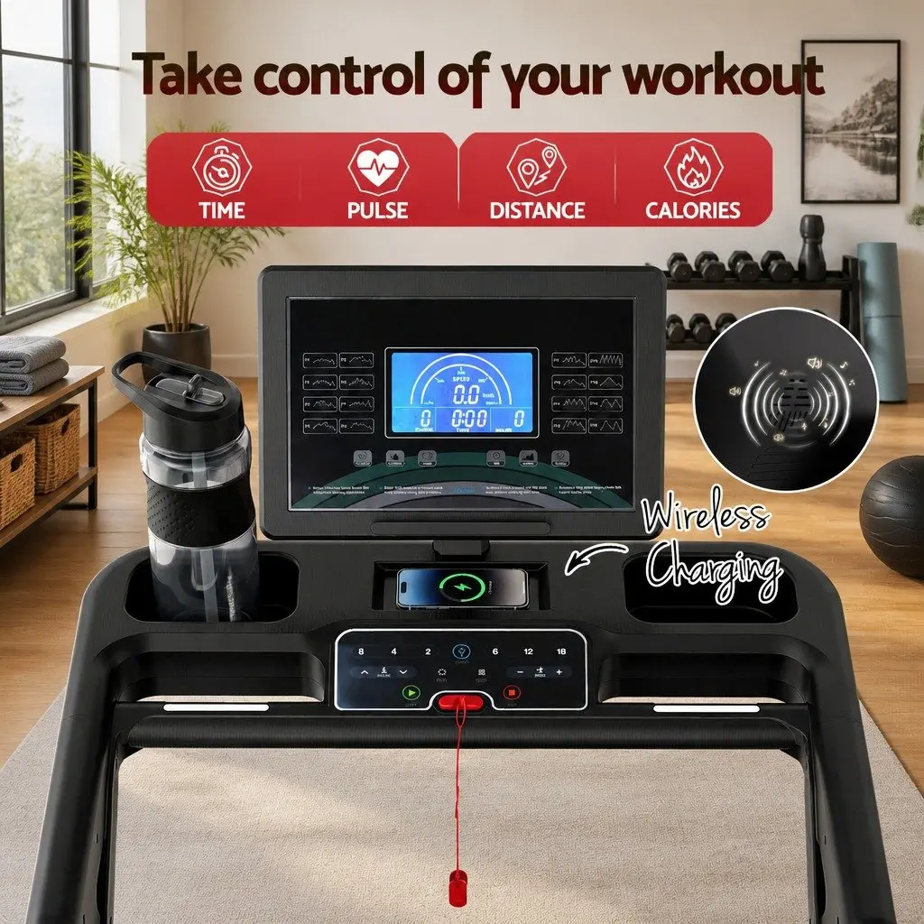 Foldable Treadmill Black 500mm Wide Belt Auto Incline Home Gym Electric Machine