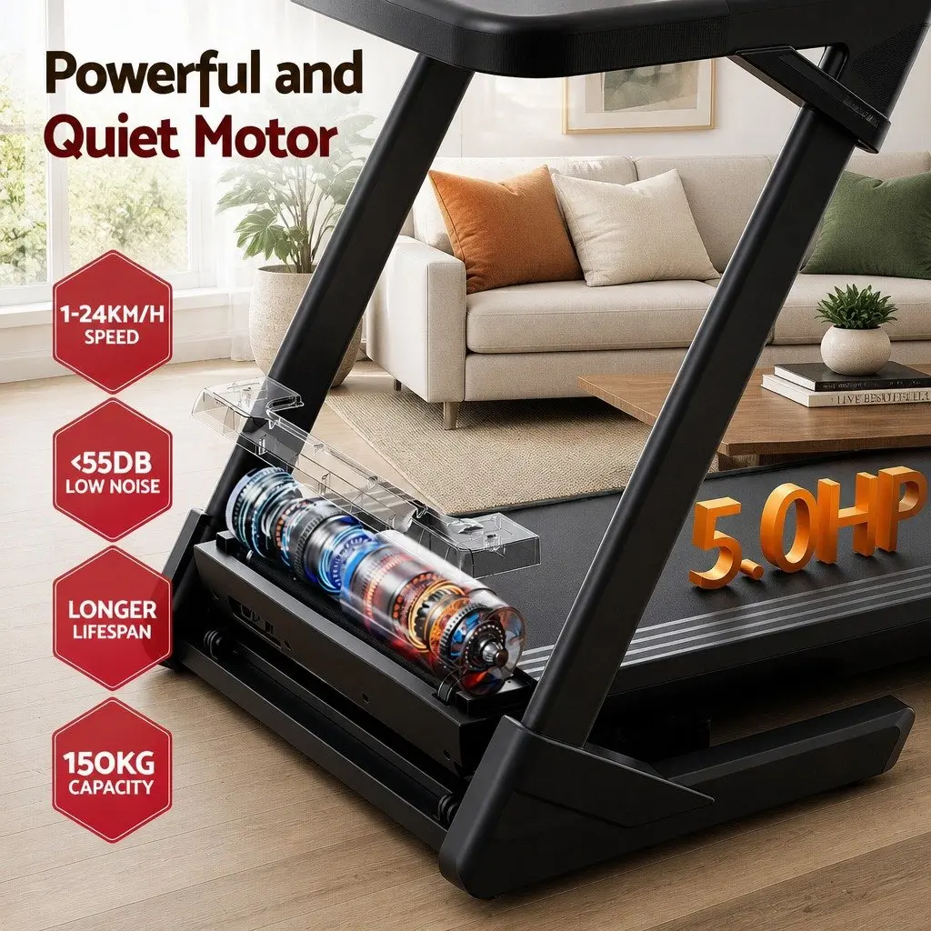 Foldable Treadmill Black 500mm Wide Belt Auto Incline Home Gym Electric Machine