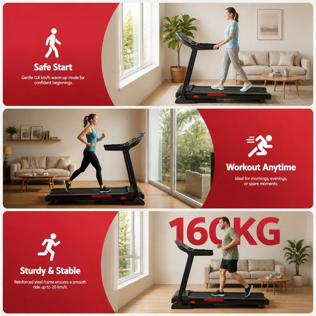Electric Treadmill Black Compact 16 Programs Auto Incline Home Gym Fitness Machine